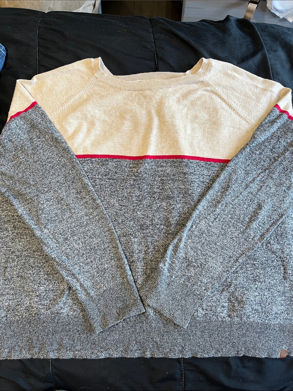 Roots cabin collection Cream and Gray Colorblock Crewneck Sweater.